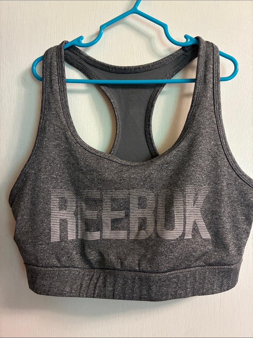 Reebok Dark Gray Heather Racerback Sports Bra with Logo